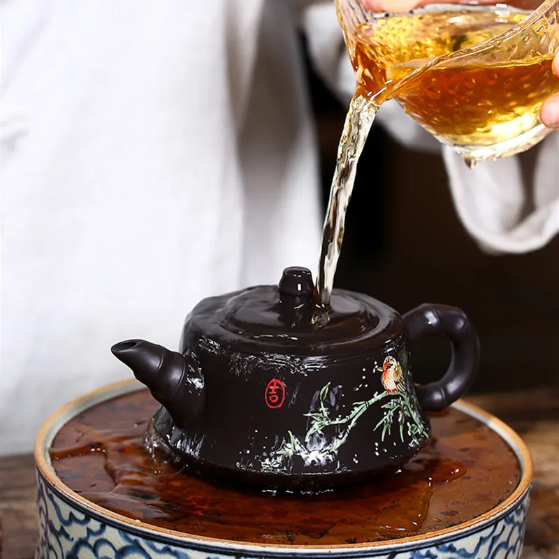 

220ml Yixing Purple Clay Teapots Handmade Bamboo joint Tea Pot Raw Ore Black Mud Beauty Kettle Customized Tea Set Authentic