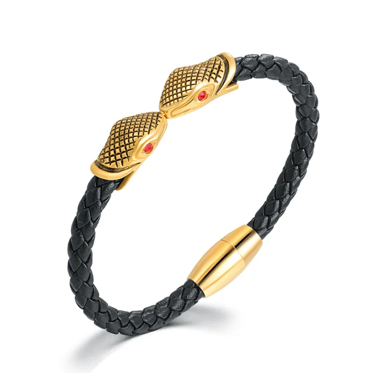 Браслет из нержавеющей стали трендовый двойной Змеиный Алмазный глаз символ