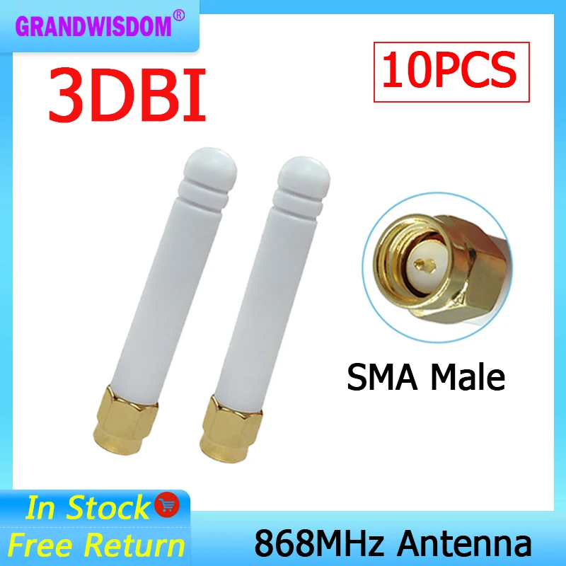 GRANDWISDOM 10pcs 868mhz antenna 3dbi sma male 915mhz lora antene pbx iot module lorawan signal receiver antena