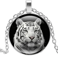 2019 new accessories white tiger time glass round necklace vintage alloy pendant sweater chain jewelry