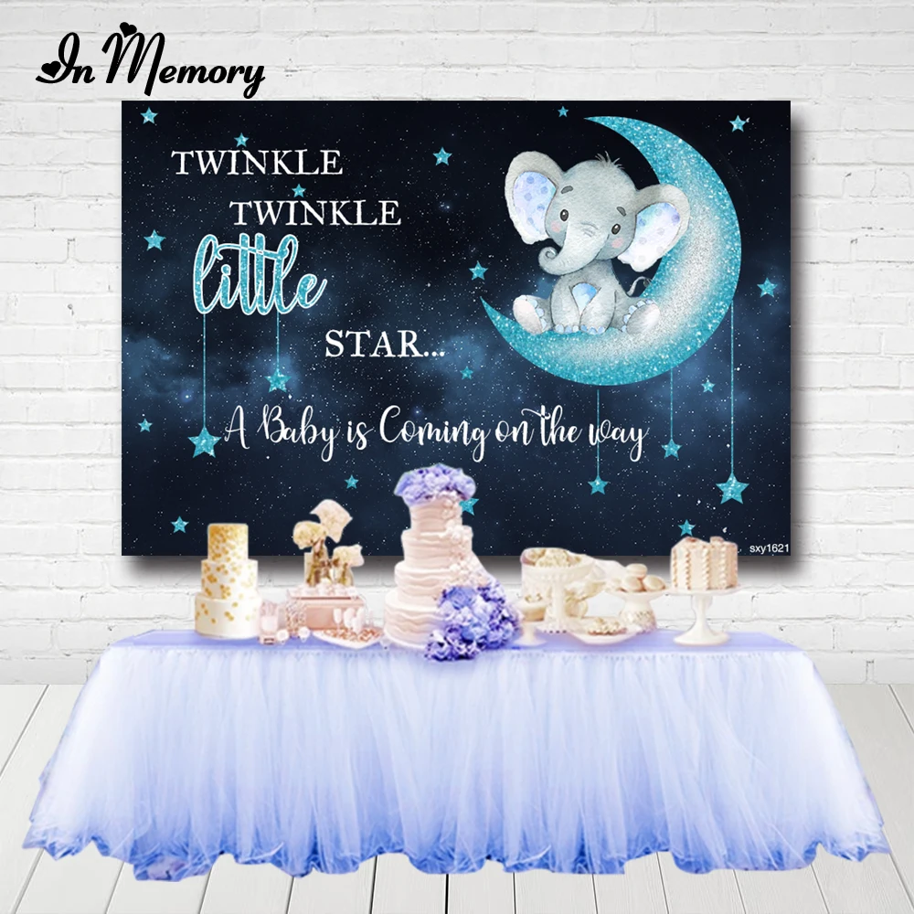 

InMemory фон для фотосъемки новорожденных с изображением слона Луны младенца вечеринки темные мерцающие маленькие звезды фоны для фотостудии ...