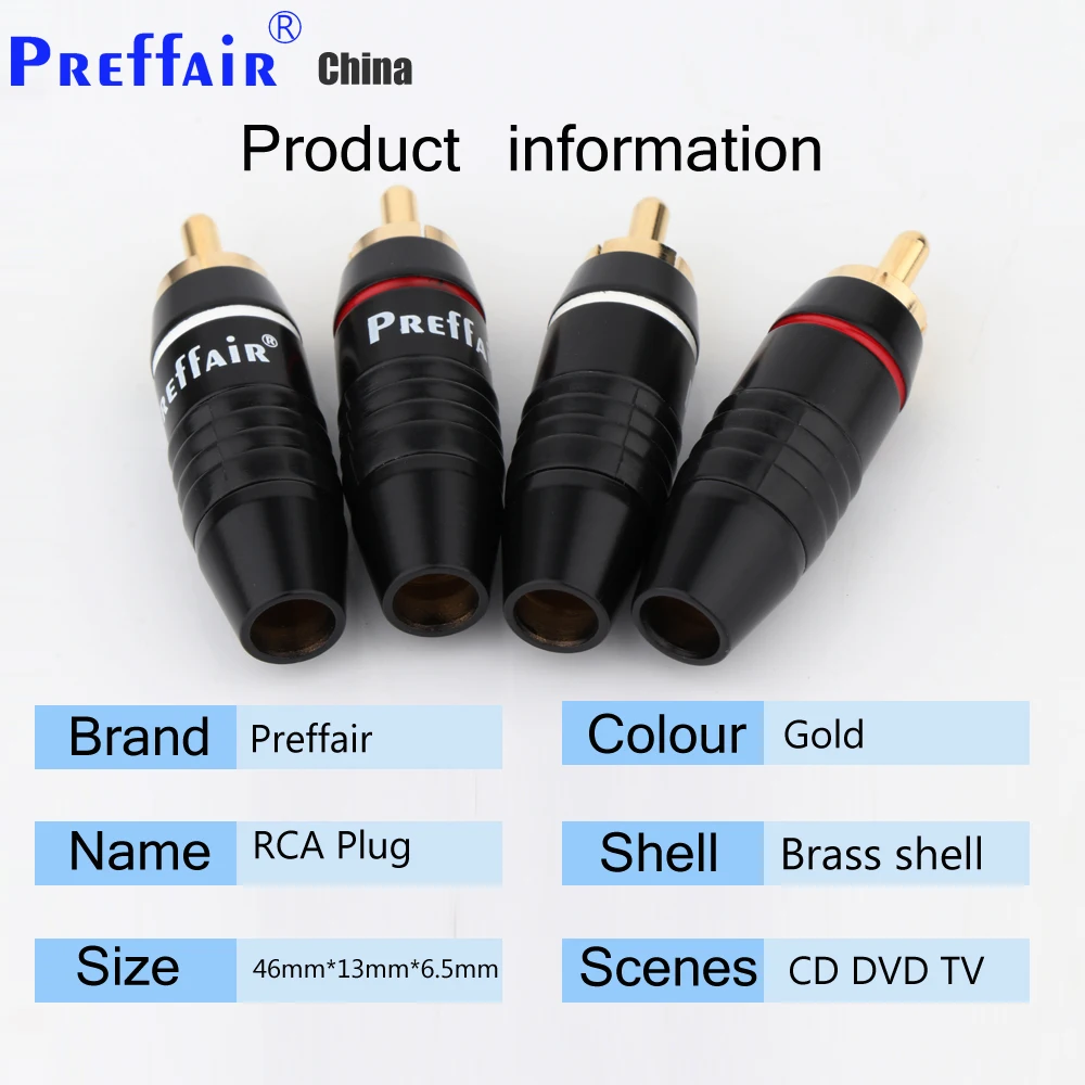 

4Pcs R1711 Preffair High Quality Gold RCA Male Plug Jack Audio Cable Solder Connector Black