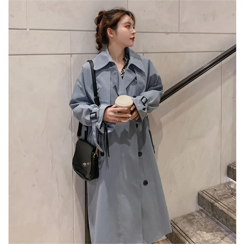 

Spring Autumn New Fashion Long khaki Trench Coat women High quality Windbreaker Women Outerwear Loose Student Clothes Tide D3601
