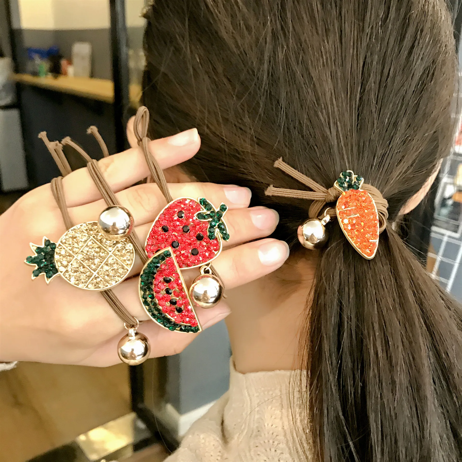 

Colorful Round Crystal Embroidery Elastic Hair Bands Bohemia Rhinestone Rainbow Princess Hair Ties Hair Accessories For Girls