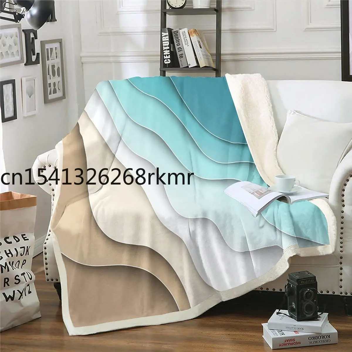 

Abstract Ombre Sherpa Blanket Ocean Waves Fleece Throw Blanket Decor Blue Sea and Beach Tropical Summer Contemporary Fuzzy