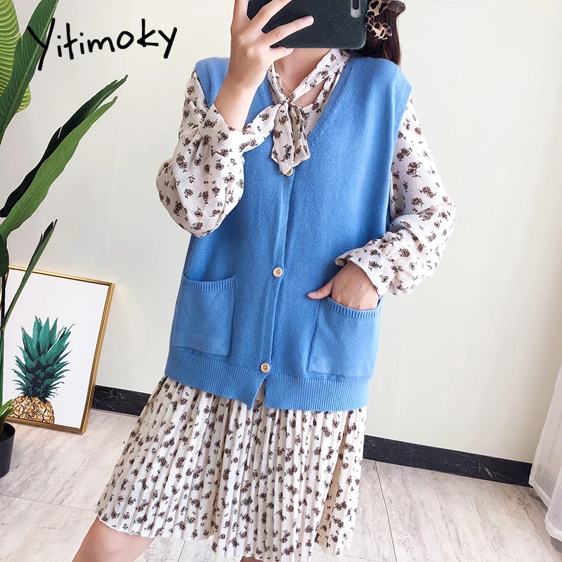 Желтый свитер жилет женский кардиган без рукавов 2019 Модный однобортный