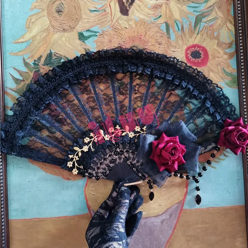 Лолита богиня KC солнцезащитный веер готическое Крыло ангела Роза из перьев