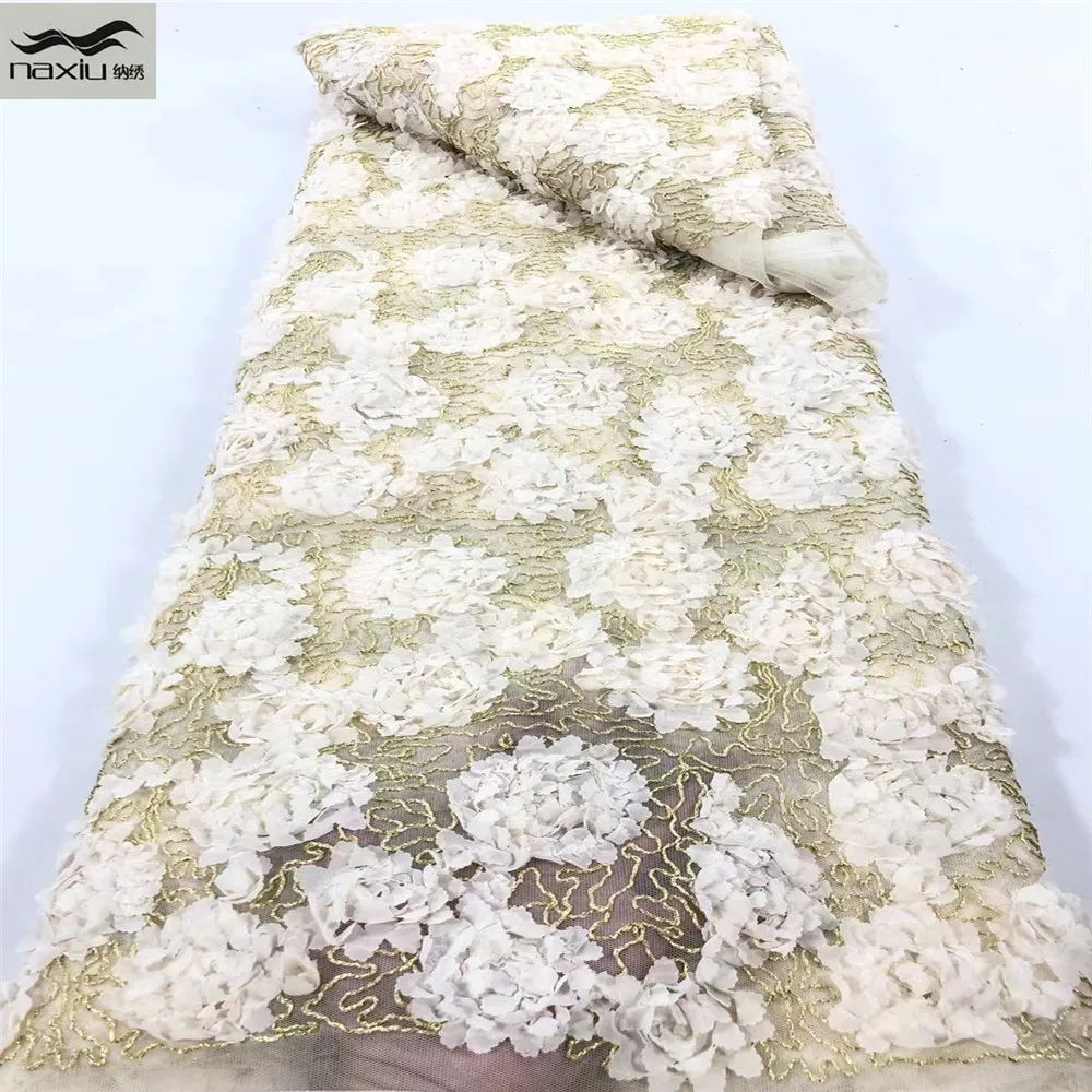 

Madison 2021 Latest African Lace Fabric 3D Lace Fabric Embroidery French Net Tulle Lace Fabrics For Wedding Dress