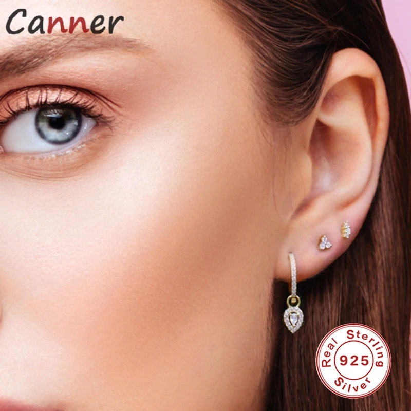 

CANNER 100% Real 925 Sterling Silver Daisy Dripping Oil Drop Earrings For Women Anniversary Wedding Heart Zircon Earring Jewelry