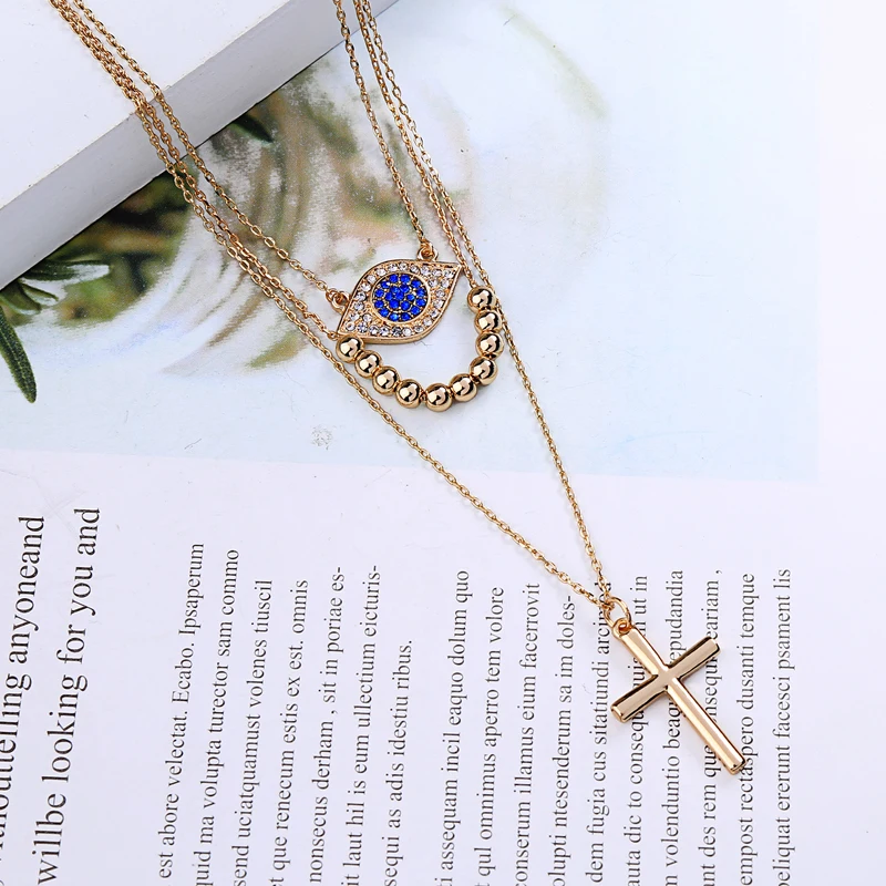 3 многослойное ожерелье Христианский крест подвески ожерелья Золото Цвет