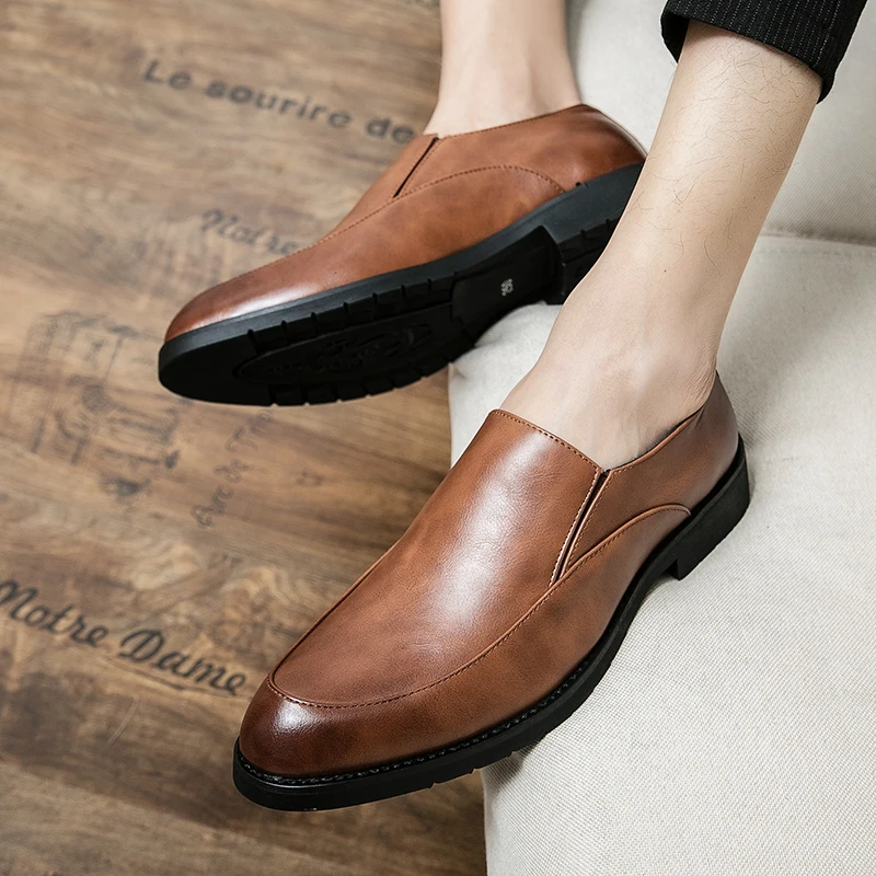 

Men's Leather Shoes Solid Soft Leather Wedding Party Business Classic Suits Peas Shoes Lazy Slip-on Casual Loafers Shoes