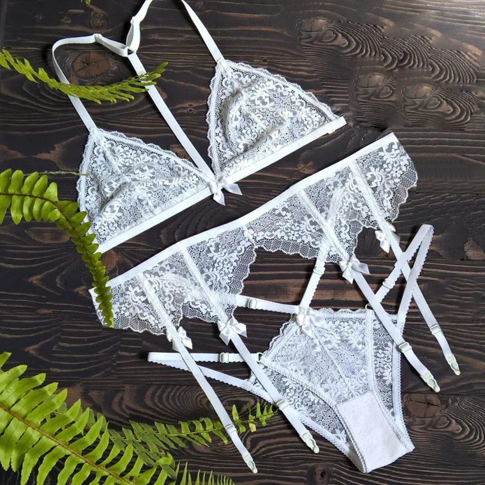 Женское кружевное сексуальное нижнее белье без спинки бюстгальтер с бантом