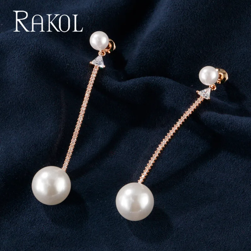 Женские серьги капельки RAKOL длинные с кристаллами из кубического циркония