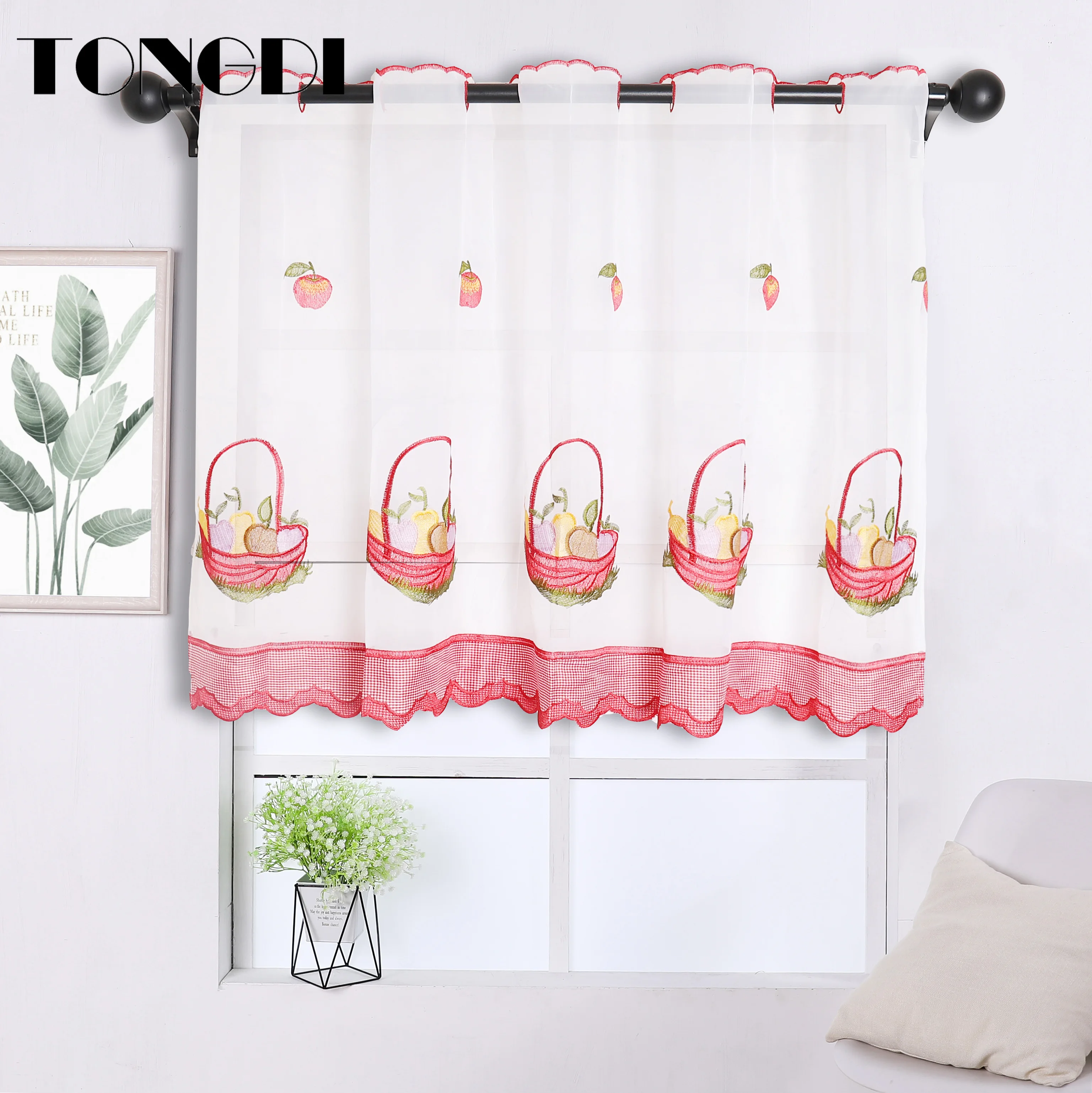 TONGDI кухонная занавеска балдахин прозрачная Красивая вышивка пасторальные ярусы