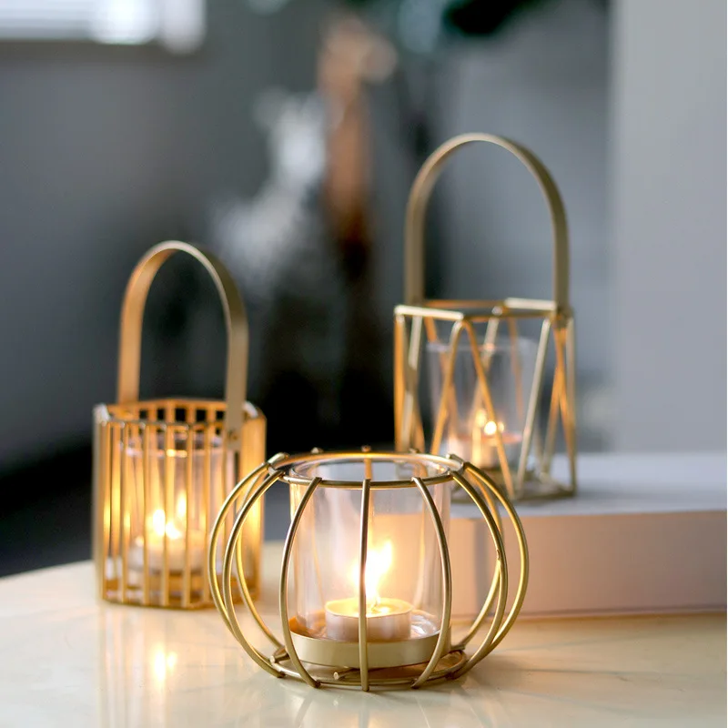 

Hollow Out Metal Basket Design Candle Cup Gold Light Luxury Creative Decoration Pumpkin Lamp Iron Candlestick