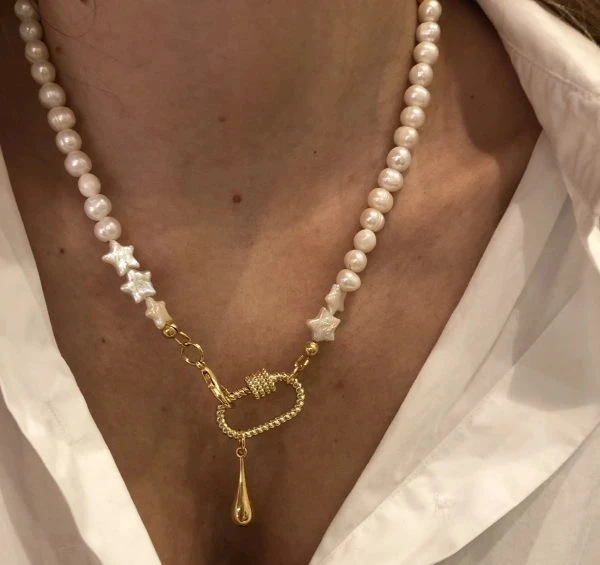 Bijoux Femme Кристальное ожерелье со стразами и винтовой застежкой с пресноводной