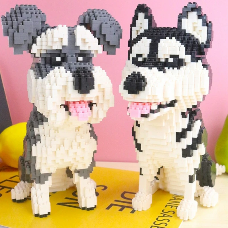 

Cartoon Dog Animal Pet Siberian Husky Schnauzer 3D Model Building Blocks Kits Diamond Brick Educational Toy for Children Gifts