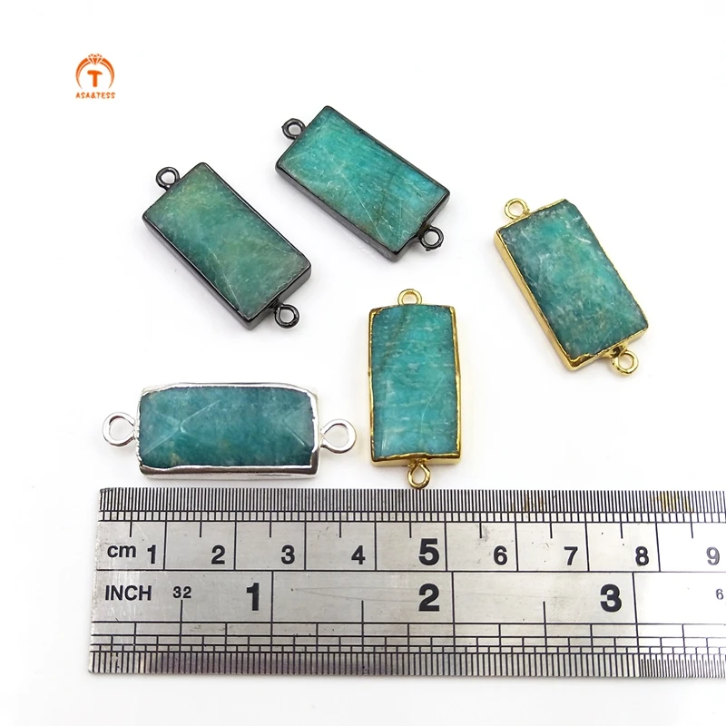 

3pcs Natural Gold Silver Bronze Plated Connector Amazonite Rectangle Pendants Jewelry With Finding For Necklace Bracelet Making