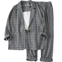 thin selection fashion suit two piece suit female 2021 summer new korean version of the plaid thin coat pants suit