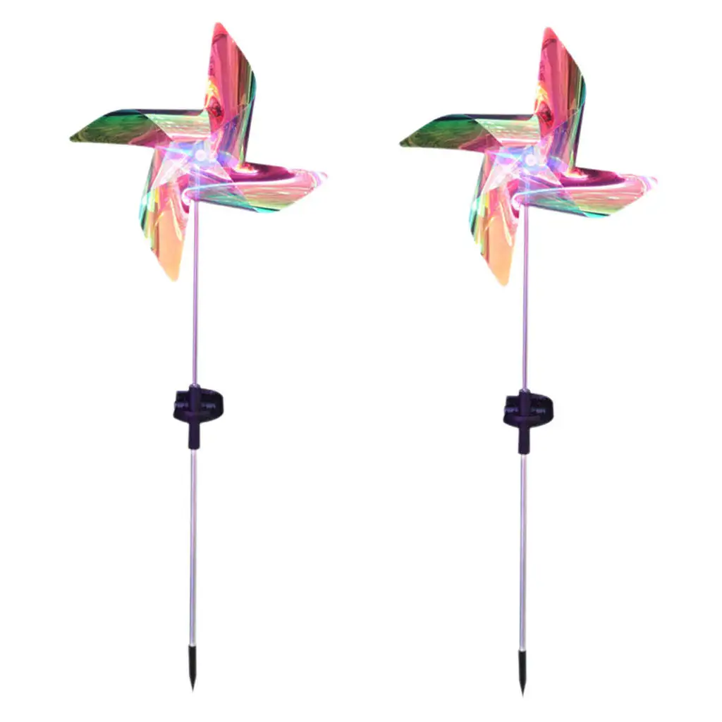 

2Pcs Solar Wind Spinner Decorative Pinwheels Wind Sculpture Windmill Stake Light for Garden Outdoor Lawn