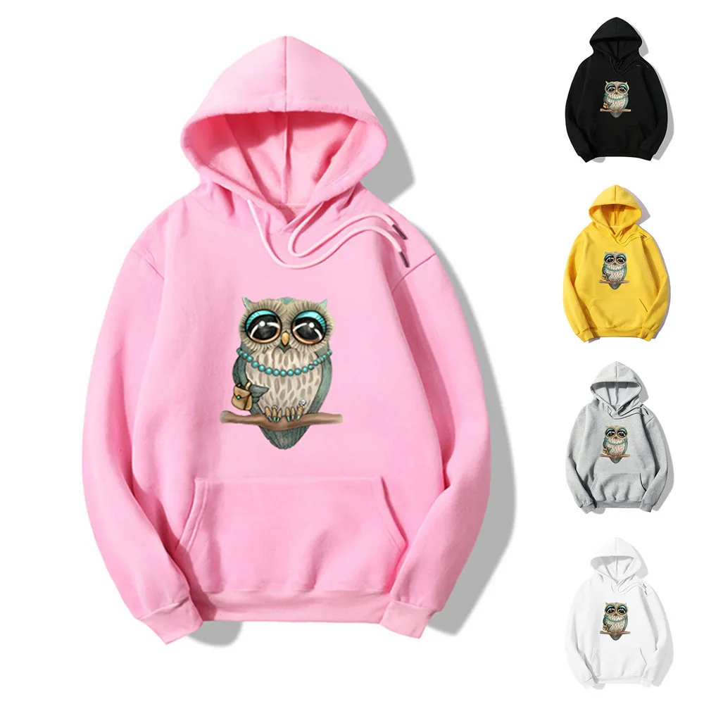 

Женский пуловер с длинным рукавом и принтом совы, толстовка, женская верхняя одежда с кулиской и капюшоном, пуловер, топы
