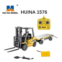 huina 1576 110 8ch alloy rc forklift truck crane truck flat car construction vehicle kids toys with sound light workbench lift