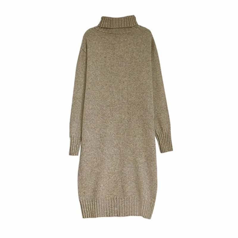 

New Knitted Dress Women's Warm Bottom Matching Jacket Mid-Length 2021 Retro Loose Turtleneck Sweater Female Dress