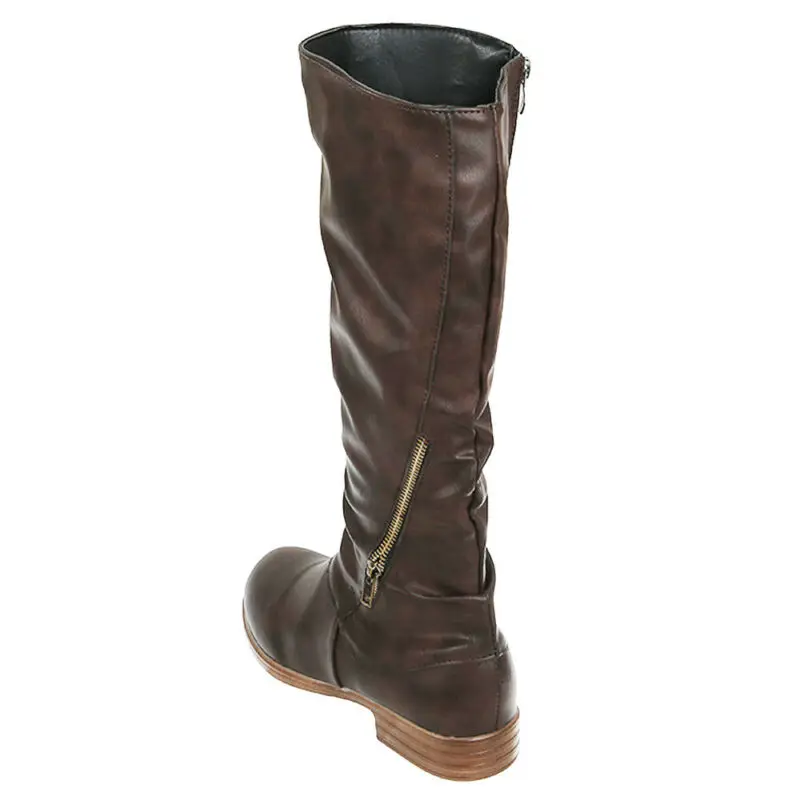 

Women Casual Round Toe Side Zip Up Plus Size Mid-Calf Long Boots Autumn Winter