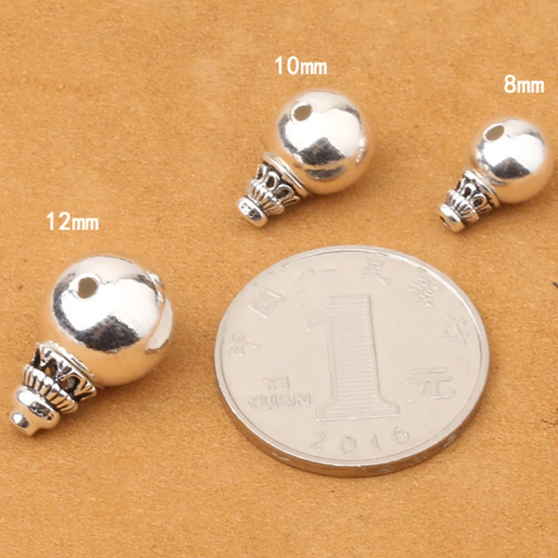 S925 Pure Silver Jewelry DIY 108 Buddha Beads Accessories Santong Pagoda 8-12mm Light Bead Buddha Head
