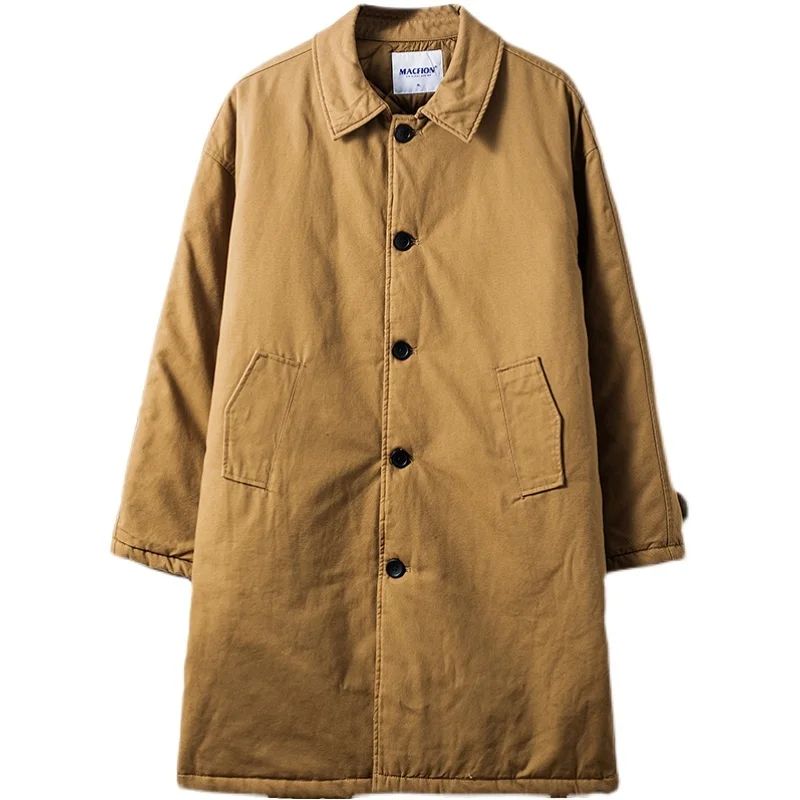 

Trench Men's Coat Single-breasted Loose Thicken Windbreaker Classic Cold Coat Male Long Winter Jacket Streetwear Minimalism