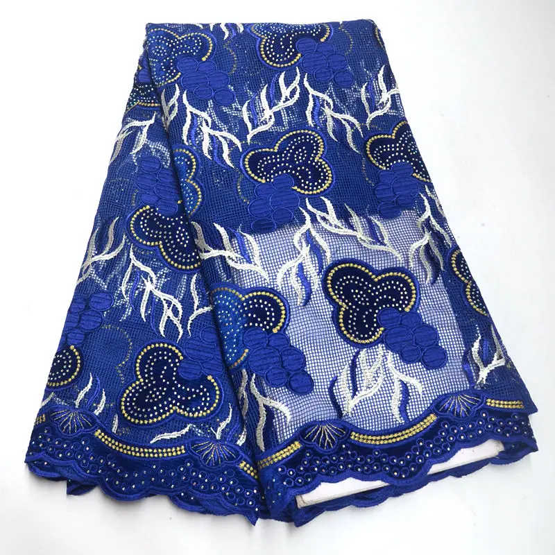 Royal Blue Африканская кружевная ткань высокое качество французская бархатная кружевная ткань с камнями ручной работы органза кружевная ткань для свадебной вечеринки DG005 - Цвет: Royal Blue