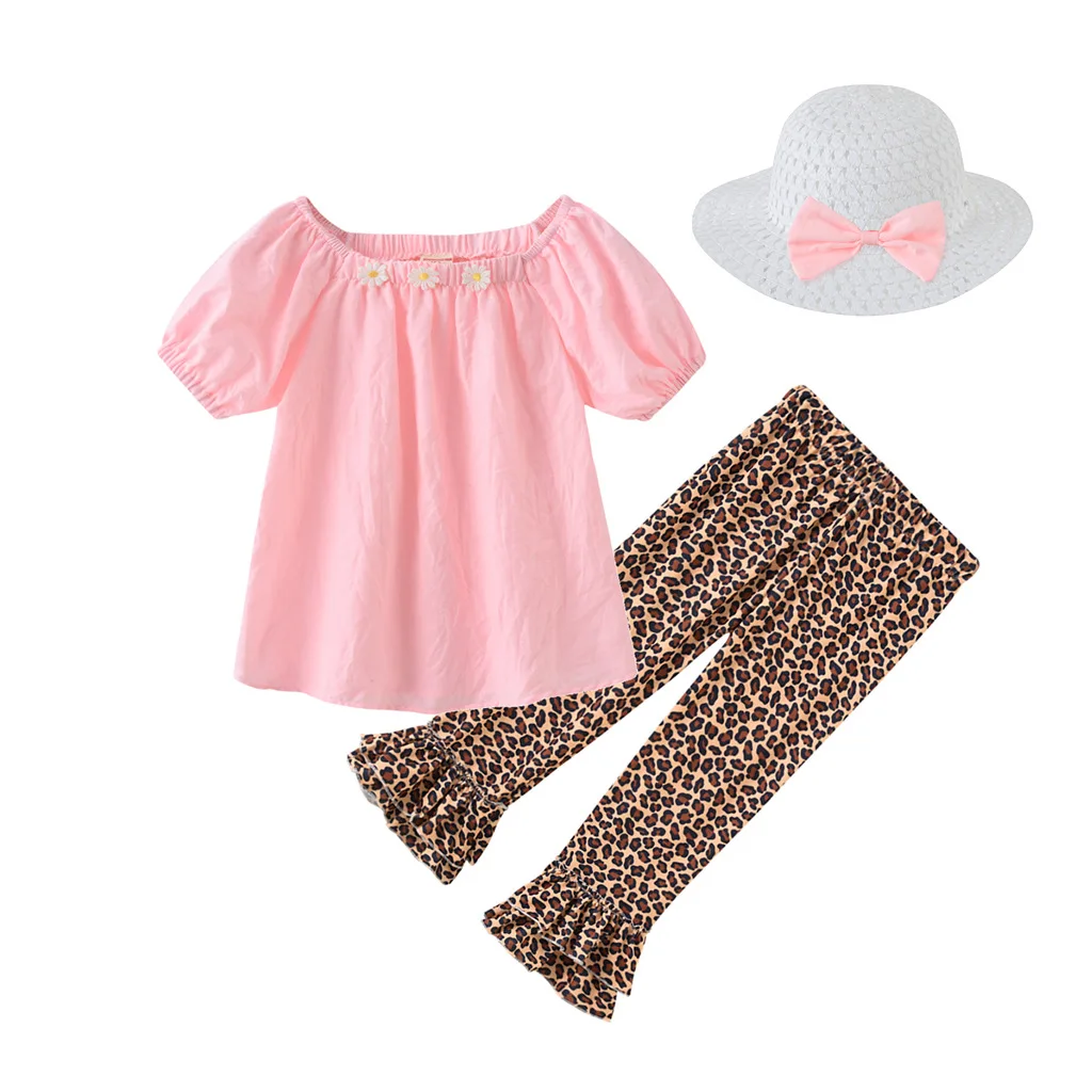 Футболка для маленьких девочек + леопардовые брюки модные леггинсы штаны с