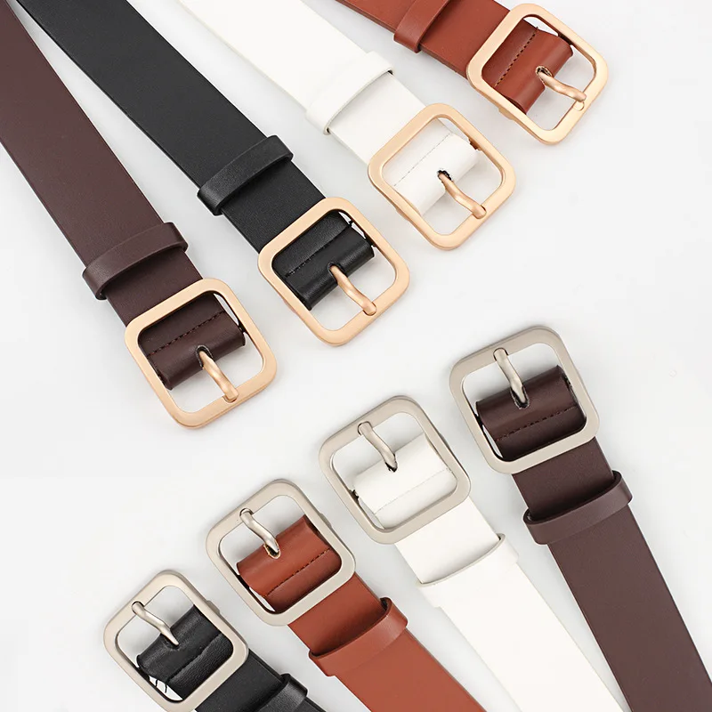 

New Wide Leather Waist Strap Belt Women Gold Square Pin Metal Buckle Belts Woman Belts For Jean Ceinture Femme Pasek Damski Riem