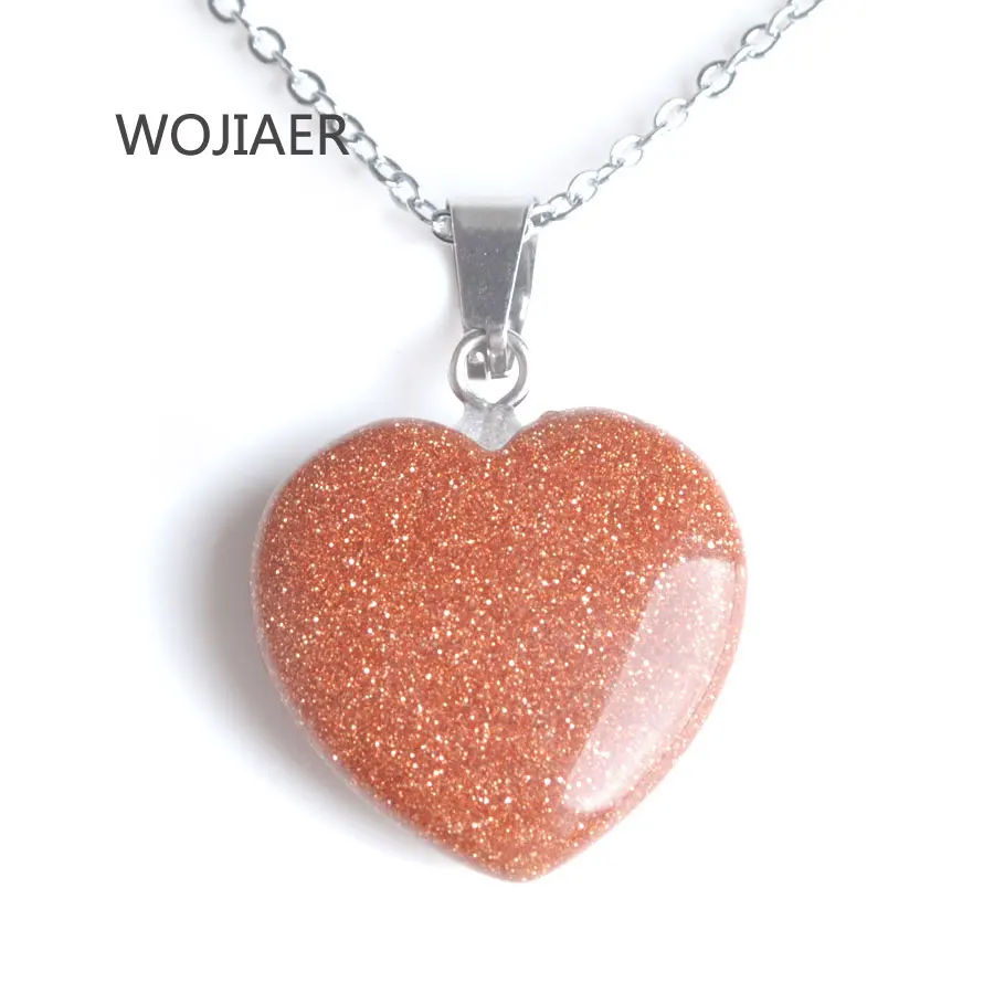 

WOJIAER Pretty Stylish Natural Golden Sand Gem Stone Heart Pendant Stone 20x6mm Energy Handmade Jewelry 1PCS ZM0456