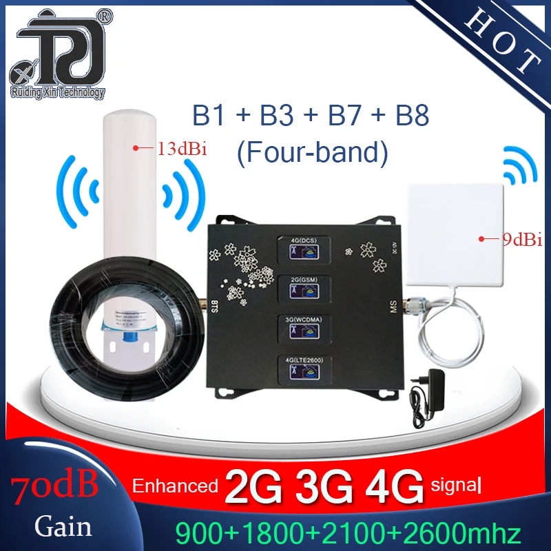 Четыре Band ретранслятор 900/1800/2100/2600 МГц 4g Сотовая связь Усилитель 2G 3G 4G усилитель