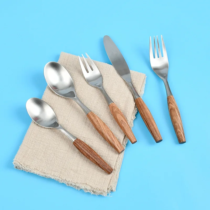 Нож с деревянной ручкой набор вилок и ложек из матовой нержавеющей стали 304 нож