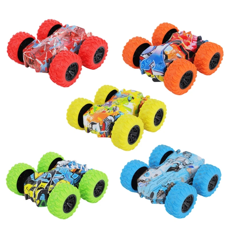 

03KD Boys Stunt Car Toy Inertia Vehicle Mini 4WD Pull Back Car w/ Double Sided Running Anti-Collision Rubber Tire Kids Favors