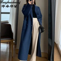 2021 new woolen coat is thin and loose high end western style womens mid length fat mm over the knee plus size womens coat