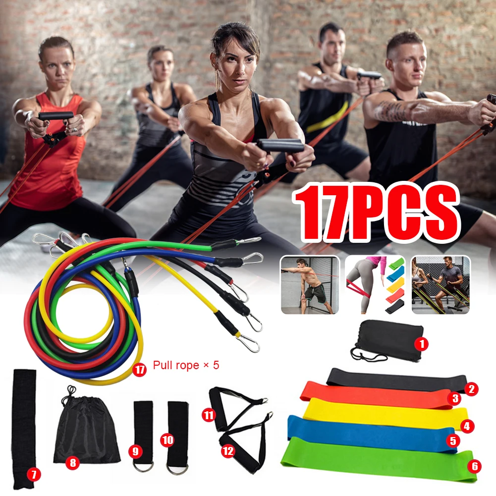 

17 Pcs Set 100LB Rally Set Yoga Rally Rope Fitness Training Rally Belt Elastic Rope Carabiner Rally Device Resistance Ring
