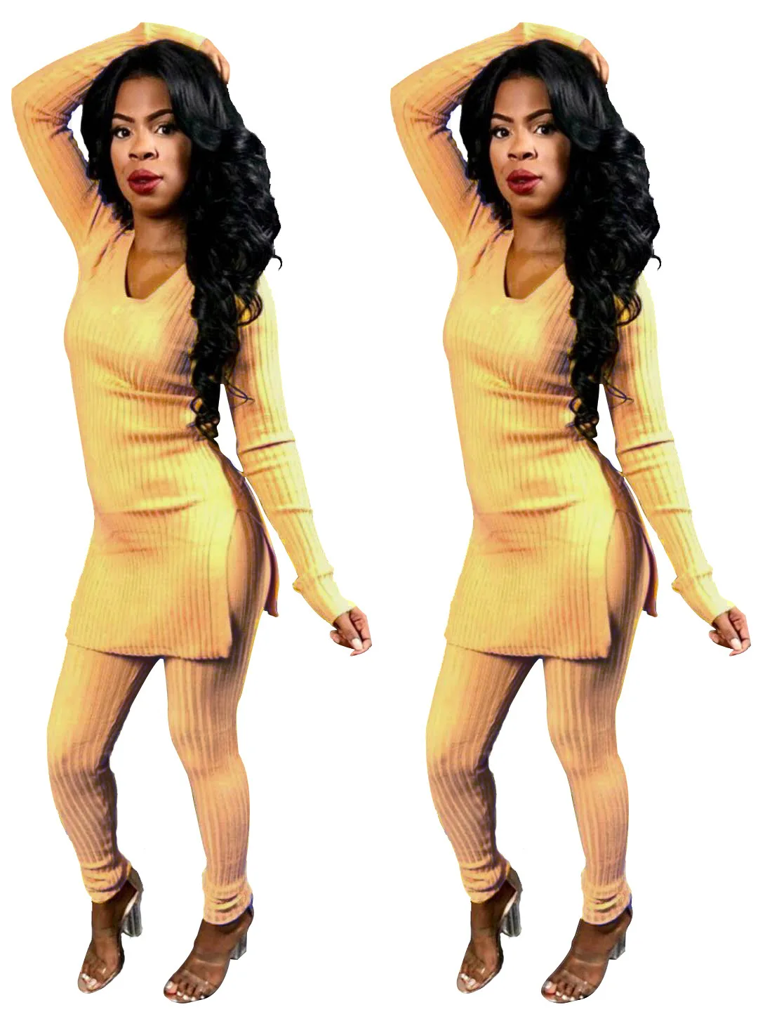 

women's autumn winter long sleeve knitted leisure two piece set