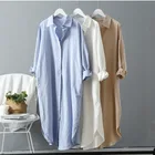 Женское длинное платье-рубашка, хлопковая Корейская рубашка, Женская пляжная голубая блузка в стиле бохо, Одежда большого размера, Топ