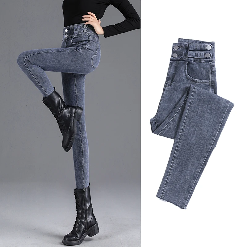 

Women's Jeans High Waist Stretch Skinny Denim Trousers 2021 Vintage Washed Fashion Sexy Elastic Slim Pencil Pants Plus Size