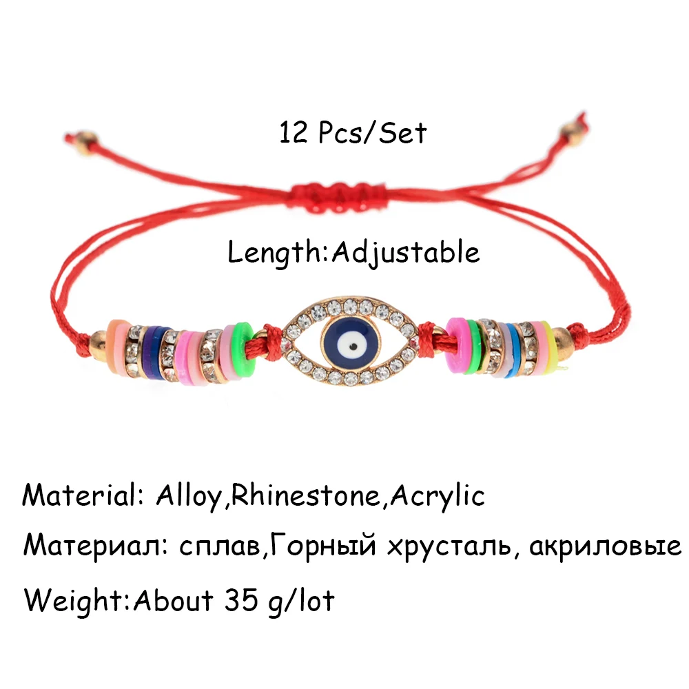 

LUBINGSHINE 12pcs/Sets Evil Eye Bracelets&Bangles for Women Child Rhinestones Adjustable Charms Chain Anklets Boho Jewelry