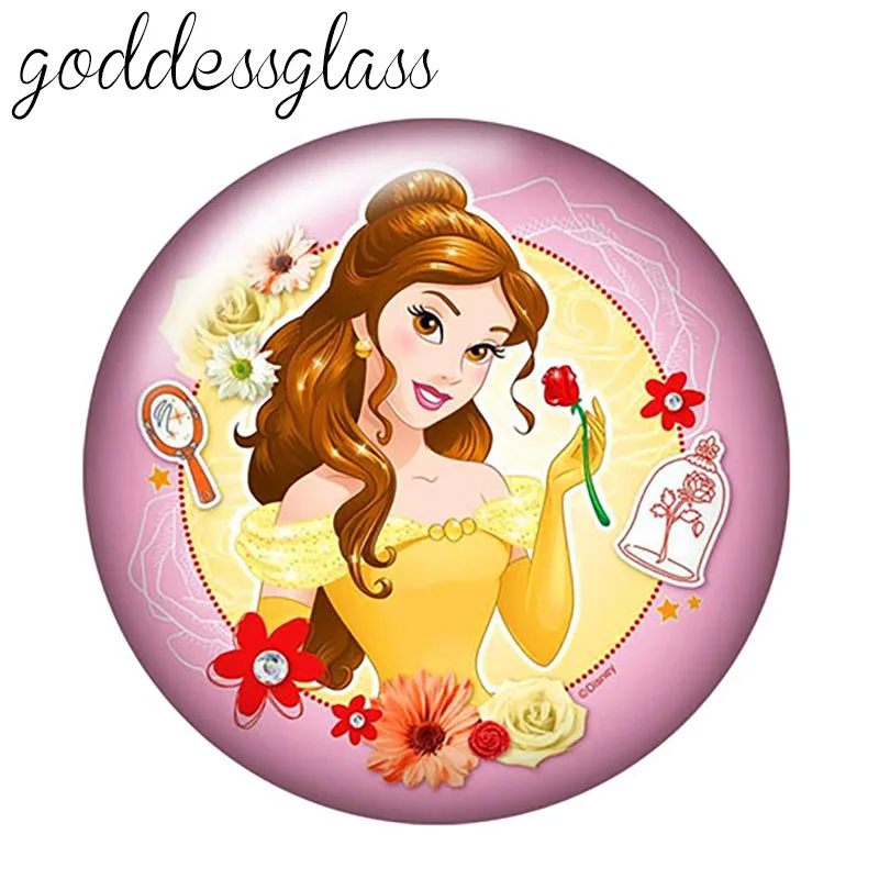 Disney Princesses Cinderella Belle ariel 10pcs 12mm/18mm/20mm/25mm Round photo glass cabochon flat back Necklace Making findings - купить по