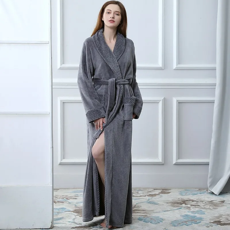 

Winter Thicken Flannel Robe Women Kimono Bath Gown Nightwear Casual Sleepwear Coral Fleece Home Clothes Sexy Couples Nightgown