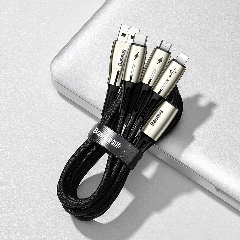 Baseus USB кабель 3 в 1 usb type C кабель для samsung S10 iPhone XR XS Max 11 USB зарядное устройство светодиодный кабель Micro USB зарядное устройство Шнур - Цвет: Black 3in1 USB Cable