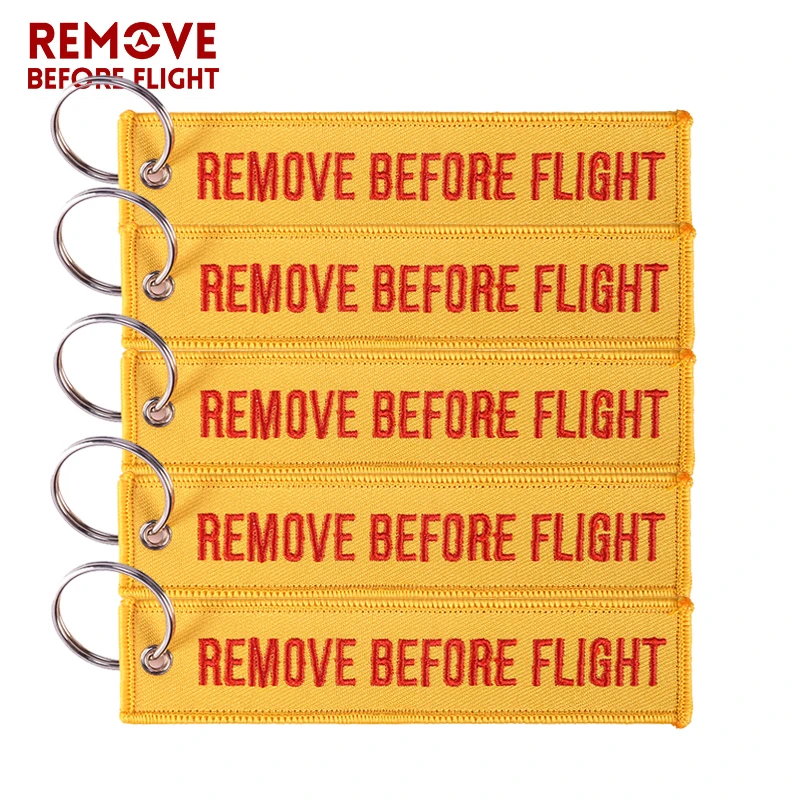 Remove Before Flight Fashion Keychain Orange Keyring Luggage Safety Tag Embroidery Motorcycle Key Chains for Aviation Gift 5PCS |
