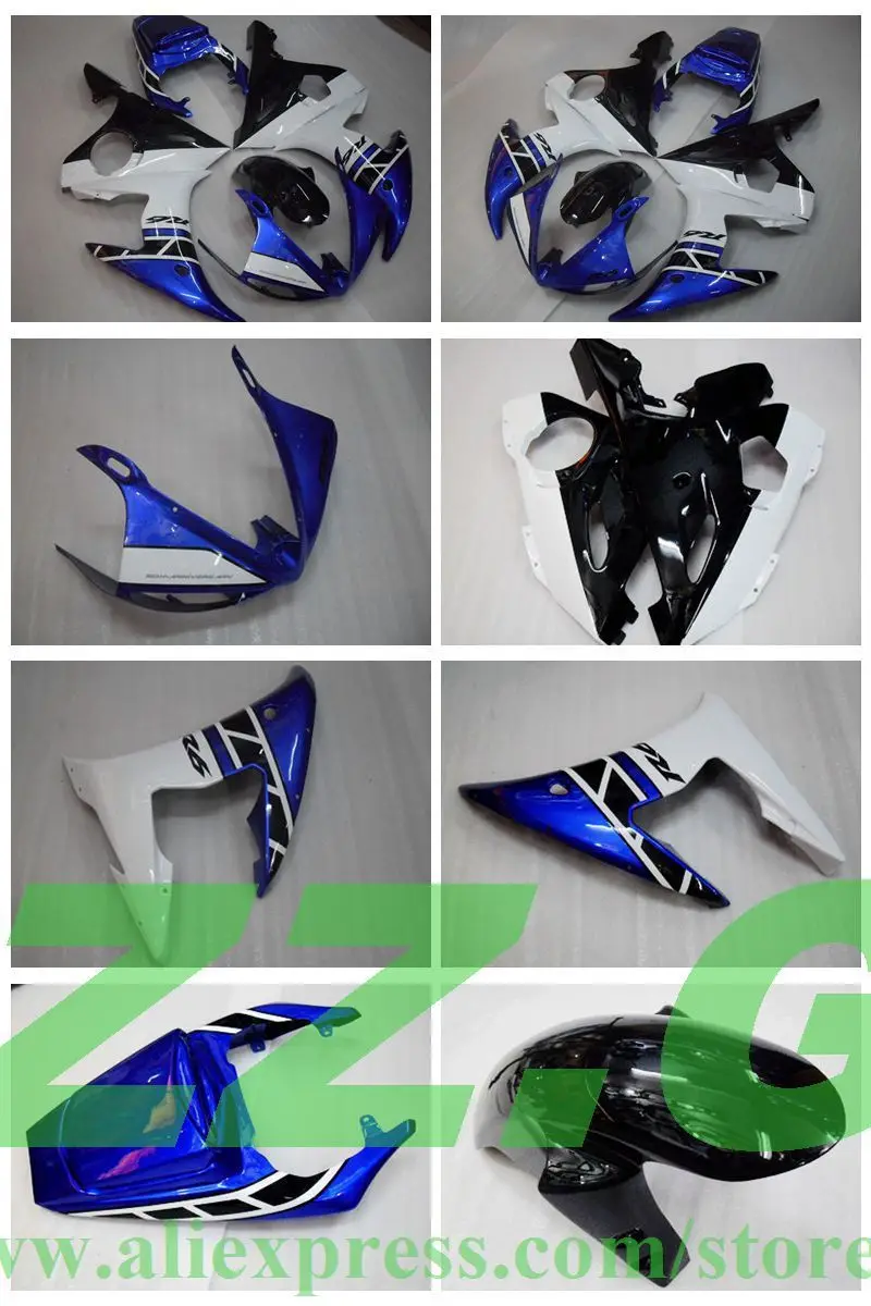 

Injection Mold100%NEW Black Blue white fairings for Yamaha YZF-R6 03 - 05 YZF R6 03 04 05 YZF 600 R6 2003 2004 2005 fairing set