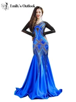 one piece belly dance sequin dress folklore iraq hair throwing gowns shine bling fishtail team competition performance costumes