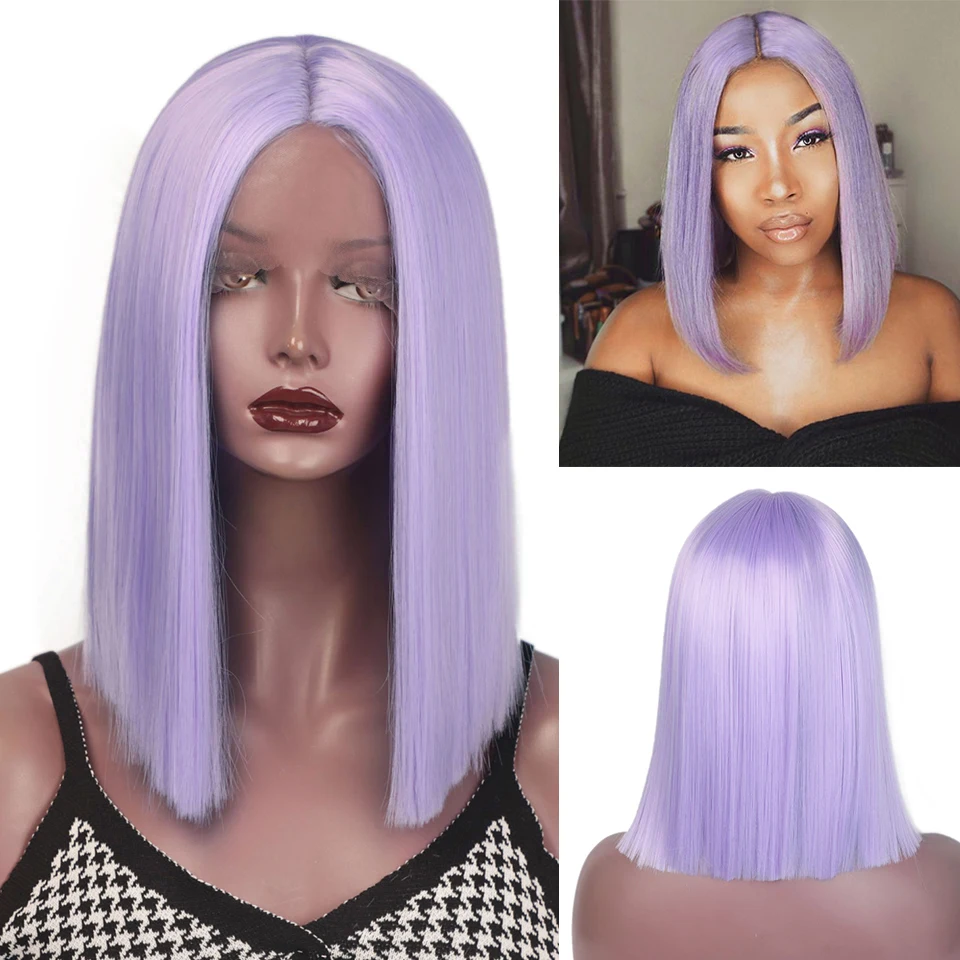 

Женские синтетические парики I's a wig, фиолетовые короткие прямые на сетке спереди, розовые, желтые, оранжевые, средней части, натуральные, Боб